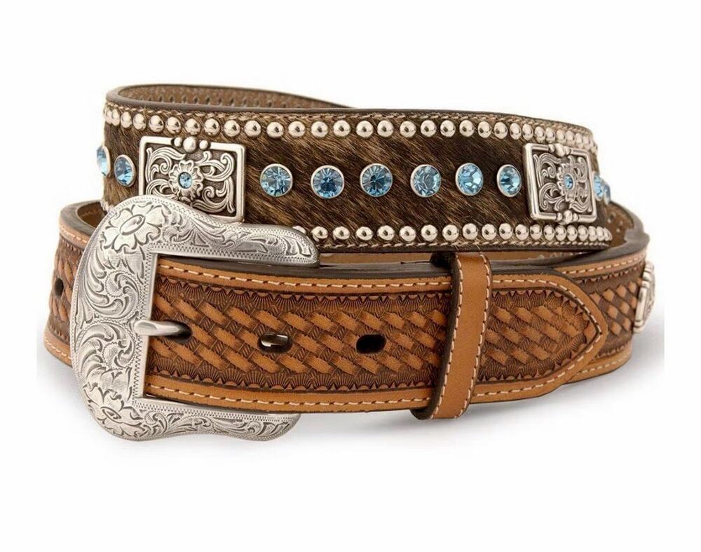 Nocona Woman Youth Size 26 Genuine Leather Calf Hair Rhinestone Belt N4419302